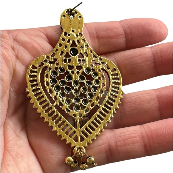 Antique Gold Cutout Metal Drop Earrings - Picture 6 of 6